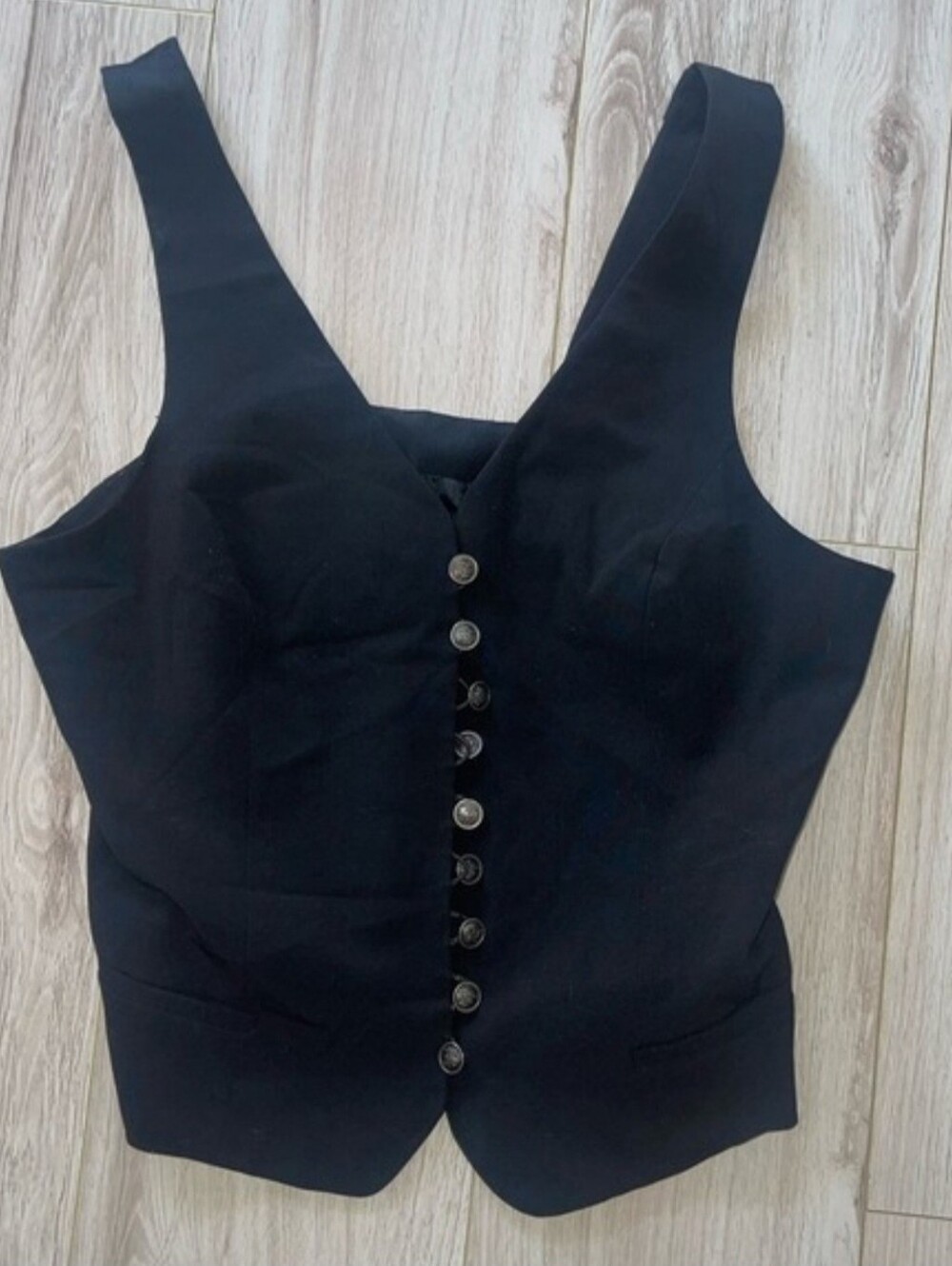 VTG Women Sandro Sleeveless Button Down Vest Black Sz M Rayon Blend Suit Preppy